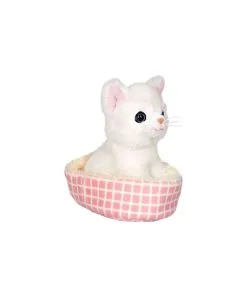 Mini Chien Peluche Dans Panier Rose - Happy Fiesta Lyon