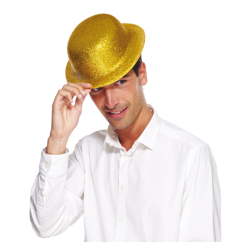 Chapeau Melon Or Pailleté Plastique 1 Chapeau Melon Or Pailleté Plastique