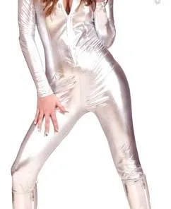Combinaison Sexy Latex Femme Argent