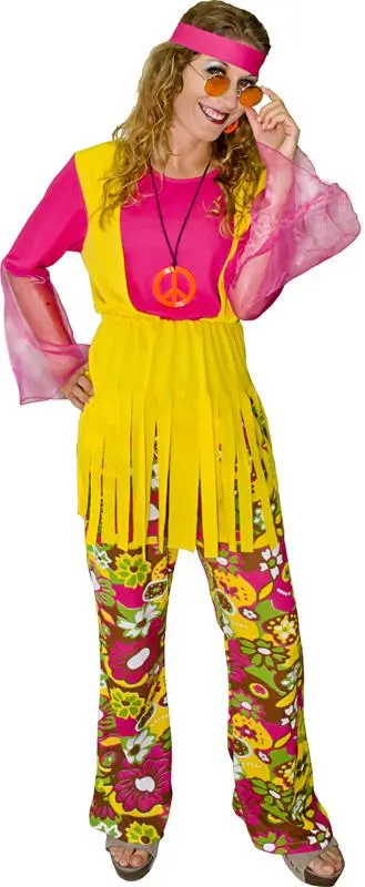 Déguisement Hippie Flower Power Jaune Femme 1 Déguisement Hippie Flower Power Jaune Femme