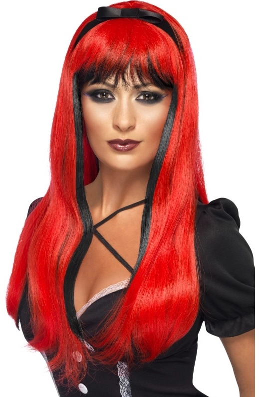 Perruque Sorcière Noire Et Rouge Longue 1 Perruque Sorcière Noire Et Rouge Longue